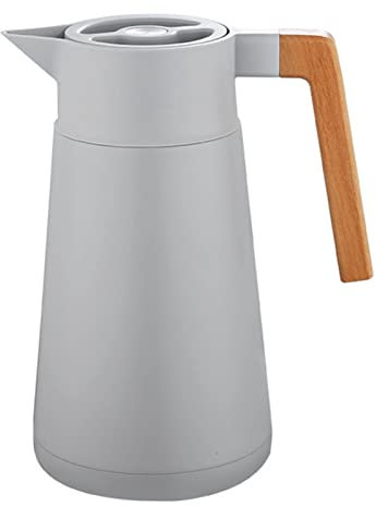 Thermoskanne Kaffeekannen Edelstahl 18/10, Vakuum Isolations, Grosse Kapazität, Mit Holzgriff, Thermosflasche Für Heißen Und Kalten Tee Kaffee, Isolierkanne, Für Home Office Hotel (Grau,2L)