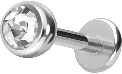 PIERCINGLINE Chirurgenstahl Labret Stecker KRISTALL Piercing Lippe Ohr Nase Silberfarben 4 x 1,2 x 8 mm