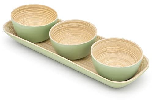 Dehaus® Kleine Bambus Dipschalen und Tablett, Mini-Holz-Tauchschalen, Serviersets für Party, Snack, Essen, Dips, Knabbern, Knabbern, Nüsse, Tapas, Olivenvorspeisen, Sojasaucenschalen (Salbeigrün)
