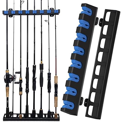 THKFISH Supporti per canna da pesca da parete, supporto verticale per canna da pesca per garage, negozio di barche, 8 canne da pesca, 1 paio blu