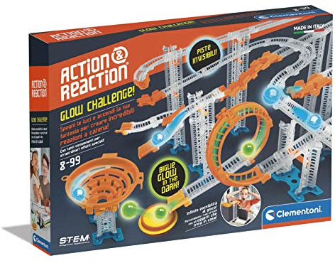 Clementoni - Action & Reaktion-Glow-Effekt-Konstruktionen, Kugelbahn, Kugelbahn, wissenschaftliches Spiel 8 Jahre, Erweiterungsset (italienische Version) - Hergestellt in Italien, Mehrfarbig, 19308