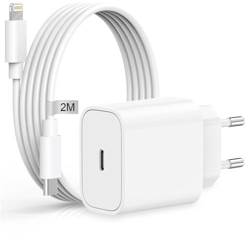 Caricatore iPhone Apple Certificato MFi,20W Caricatore Rapido iPhone Caricatore USB C con 2M Lightning Cavo per iPhone 14 13 12 Pro Max/Mini/11/XS