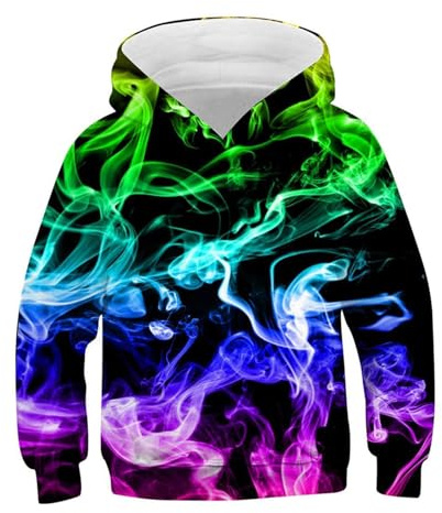 NEWISTAR Pullover Kinder Jungen 3D Bunte Gedruckt Unisex Kinder Hoodie mit Tasche Lange Ärmel Freizeit Modischer Kapuzenpullover Sweatshirt 11-13