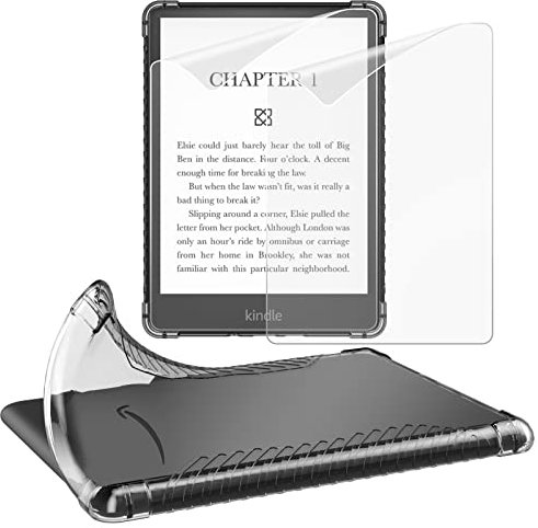 MoKo 2 Stück PET Schutzfolie und Hülle für Kindle Paperwhite 11. Generation 2021, Displayschutzfolie mit Blendschutz, Weiche TPU Schutzhülle, Matt + Transparent