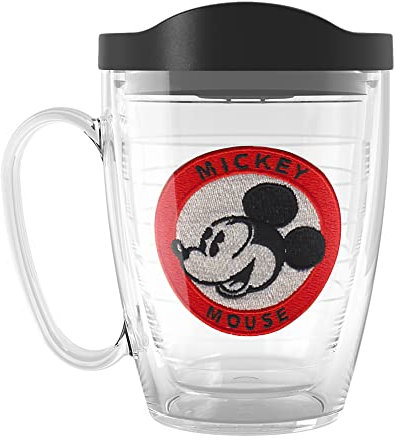 Tervis Disney Foundation Collection Mickey Mouse Badge Made in USA Double Walled Insulated Tumbler Travel Cup Keeps Drinks Cold & Hot, 16oz Mug, Classic