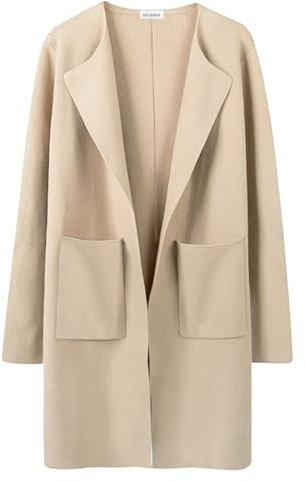Gothden Women's Casual Open Front Cardigans Long Knit Sweaters Coat with Pockets Khaki