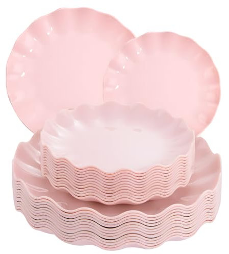 LIYH 24pcs Pink Plates Reusable,Pink Plastic Plate Durable and Dishwasher Safe,Baby Shower Plate, Light Weight Daisy Plastic Mothers Day Plates for Wedding Party Birthday