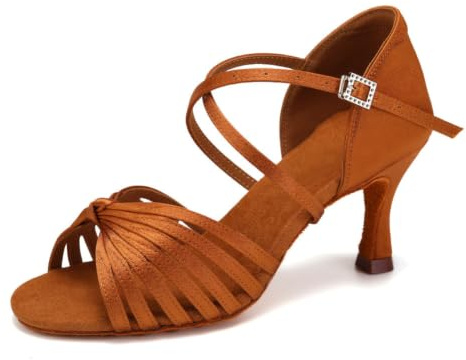 VCIXXVCE Zapatos de Baile Latino Mujer Satén con Puntera Abierta | Profesional Salsa Tango Bachata Práctica Zapatos de Baile de Salon, 7.5cm Tacón, suela de ante