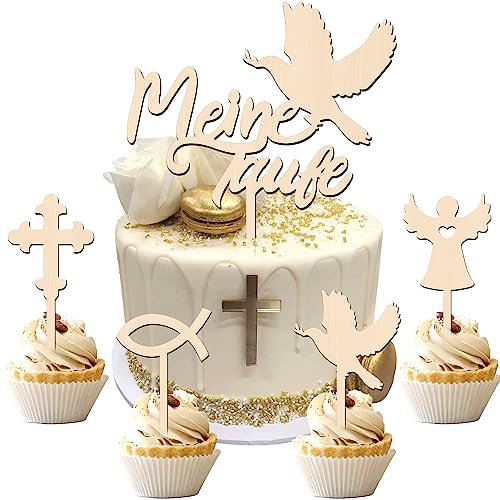 5 Stk Tortendeko Zur Kommunion Cake Topper,Taufe Holz Cake Topper,Meine Kommunion Torten Topper Taufe Tortendeko Zur Erstkommunion für Konfirmation Deko Junge Mädchen (A)