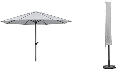 Schneider Sonnenschirm Adria, silbergrau, 350 cm rund, 685-14, Gestell Alu/Stahl, Bespannung Polyester, 7.9 kg & Schutzhülle für Sonnenschirme bis 400 cm Ø, 833-00, silbergrau, 250 x 27/44 cm, 0.3 kg
