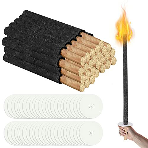 Cecaylie torches en cire pour le jardin, pour l'extérieur durée de combustion 45 min, pour la randonnée incl. protection des mains avec poignée extra longue pour les enfants torches, 100 pcs