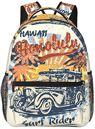 TGMALL Sun Beach and Retro Woody Car Poster School Backpack Student Laptop Book Bag Backpack Daypack for Boys and Girls, mehrfarbig, One size