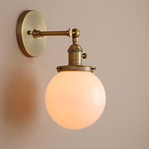 Pathson Réglable Applique Blanc de Lait Boule Verre Abat-jour Lampe Rétro Industrial Applique Murale Rétro Eclairage Antique
