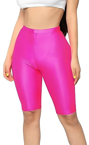 Glänzende Yoga-Shorts für Damen, metallische Radlershorts mit hoher Taille, schnell trocknende, dehnbare Biker-Shorts-Leggings, knielange Slim-Fit-Laufshorts für Sport, Workout, Fitness, Tanz, Pilates