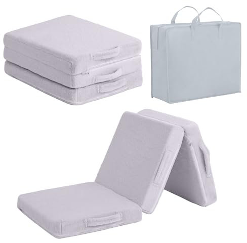 Tiita Kleinkind Faltbare Bodenmatratze, 145 x 56 x 8 cm kleine Boden Nap Matte für Schlafen Kindertagesstätte, Trifold Kinder Futon Matratze, Portable Tri Folding Matratze, Plüsch Grau