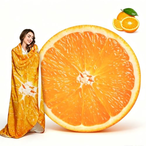 Floatdream Mandarine Decke, Doppelseitig Runde Neuheit Decke, Realistische Lebensmittelmuster Kreative Decke, Es Kann im Schlafzimmer, Sofa und zu Allen Jahreszeiten Verwendet Werden(150 * 150CM)