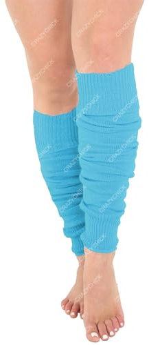 Crazy Chick Bright Neon 80s Dance Ankle Leg Warmers Fancy Dress Accessory-Fluorescent Turquoise