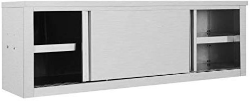 DJEKA Armadio da Cucina Mobile Ante Scorrevoli Mobile Cucina Dispensa ad Ante Scorrevoli in Acciaio Inox 150x40x50cm