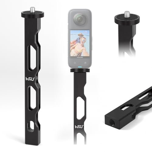 HSU Extension Arm for Insta360 X4 X3 X2, Tripod Mount Adapter for Insta360 Action Cameras, Aluminum Alloy Metal Extension Pole (Black)
