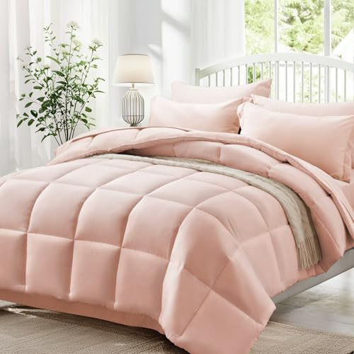 Zzlpp Bettwäsche-Set für Doppelbett, 5-teilig, rosa Bett in einer Tasche mit Laken, Bettdeckenbezug, 1 Kissenbezug, 1 Bettlaken, 1 Spannbetttuch mit Seitentasche