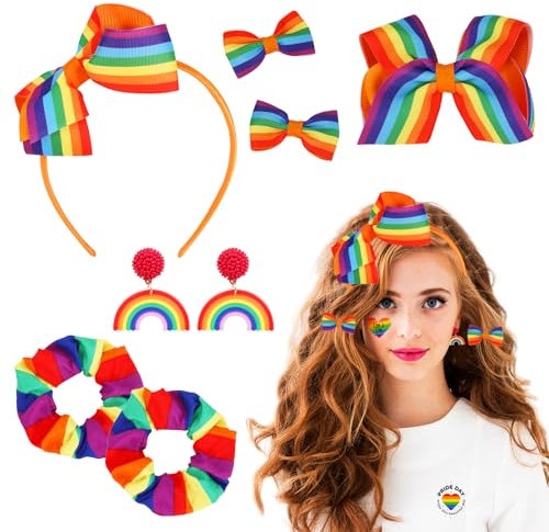 XEPST 7 PCS LGBTQ Accessoires, Pride Accessoires mit LGBTQ Armband Regenbogen Armband Ohrringe Stirnband Haarnadel Pride Outfit CSD Outfit für Pride Month