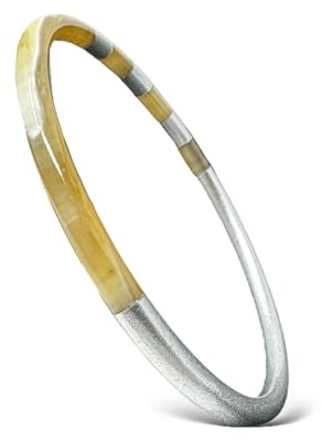 Yvelise Bracelet femme en corne de buffle - Jonc fait main au Vietnam - Authentique - Rond Argent Fin