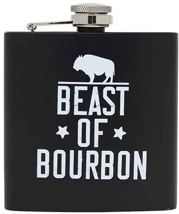 Funky Junque Stainless Steel Flask - Beast of Bourbon (Black)