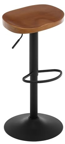 WOLTU Barhocker einzeln, Hocker höhenverstellbar drehbar, mit Sattelsitz Fußstütze, Drehhocker aus Massivholz Metall, Küchenhocker Schminkhocker Arbeitshocker, Braun, BH413br-1