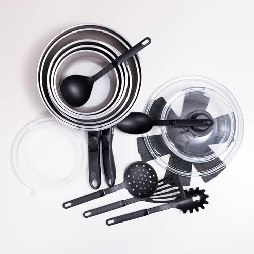 Kamberg - Batterie de Cuisine 22 pcs - Induction - Made in France - Sans PFOA/PFAS - Avec 2 couvercles Pyrex® Ø20-28 cm