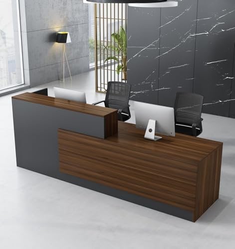 UKETO Moderne L-förmige Empfangstheke aus Holz mit Tresen - Premium Empfangstresen für Büros multifunktionaler Empfangstisch für Salons Kassen oder Empfangsbereiche (ohne Stühle)