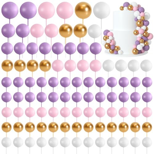 Morcheiong 114 Pcs Cake Balls Decorations Balloon Cake Topper Cake Insert Topper Foam Cake Topper Balls Cake Picks for Cake Decorations Birthday Party Wedding Anniversary (Pink,Light Purpler)
