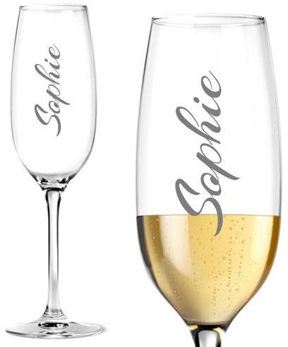 Personalisiertes Sektglas mit Gravur, Name hochkant, 200ml Füllmenge, 21,5cm Größe – Elegantes Glas für besondere Anlässe und individuelle Feierlichkeiten