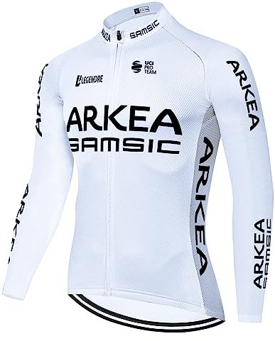2023 Winter Thermal Fleece Warmer Pro Team ARKEA White Long Sleeve Cycling Jersey For Men,Quick-Dry Road Bike Jacket Bicycle Clothing (L)