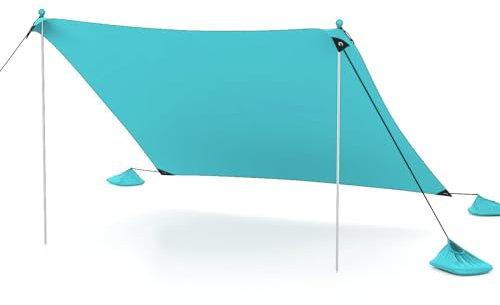 COSTWAY Strandzelt 300 x 300 cm, UPF 50+, Sonnenzelt mit Sandankern, Sandsäcken und 2 Stützstangen, tragbarer Sonnenschutz, Sonnendach für Strand, Angeln, Picknick (Türkis)