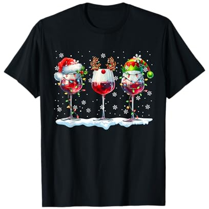 DREI Weingläser mit Weihnachtsmann Rentier Elfe T-Shirt