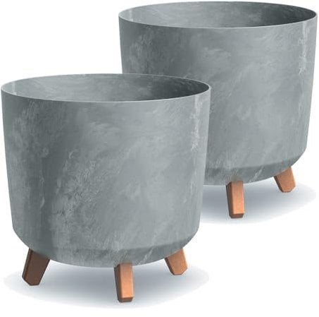 Tymar - Portavaso grande con piedi, vaso per fiori, finitura opaca, per interni ed esterni (confezione da 2, effetto cemento; altezza: 28,5 cm/diametro: 30 cm)