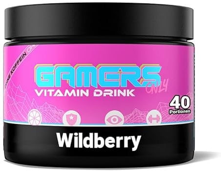 Gamers Only Vitamin Pulver Wild Berry [Zero Zucker] 40 Portionen | Multivitamin Pulver | 12 Vitamine & Aminosäuren | Vitamin B6, B12 & C, D,E pro Portion