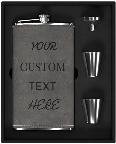 Juego de Regalo de Petaca Grande Personalizada 355ml/12oz, Petacas de Alcohol Personalizado para Hombres, Petaca Grande con Texto Personalizado para Regalos de Boda, Padrinos o Cumpleaños (Gris)