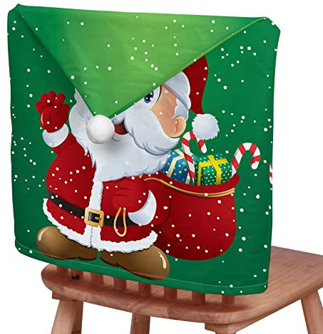 Hixingo Weihnachten Stuhlhussen 2 4 6 8 er Set,Der Weihnachtsmann Stretch Stuhlhussen Waschbar Stuhlbezug,Esszimmerstühle Stuhlbezüge für Küche,Restaurant,Bankett,Party Schutz (4er Set,Grün)