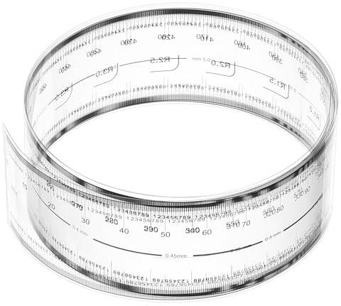 PATIKIL Flexibler Film-Lineal 60cm 0,1mm Skala mit R-Winkel und Breitenlinien Klares PET-Plastik Weiches Faltbares Gerades Lineal für Fabrik, Transparent, 1 Stück