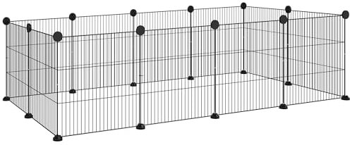 PawHut Valla Metálica para Mascotas con 12 Paneles Diseño DIY Parque Metálico para Animales Pequeños Desmontable para Erizo Conejos 140x70x35 cm Negro