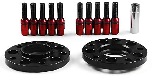 Wheel Spacers,Spurplatten 15mm 5x120mm 72.56mm Hubzentriker-Radabstandshalter M14x1.25 Verjüngende Bolzen geeignet for den Einsatz for BMW F. Serie F10 F12 F13 F01 F02 F30(Red bolts)
