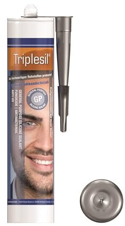 Triplesil Premium Silikon Dichtstoff – Hochtemperatur 1x310 ml Silikon für Sanitär und Außenbereich-Wasserdichte Dichtmasse-silicone sealant for outdoor and indoor (Silver/grey, 1)