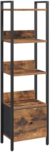 MAHANCRIS Bookshelf, 5-Tier Bookcase with Removable Drawer, Freestanding Book Shelf for Small Space, Storage Shelf Organizer, for Living Room, Bedroom, Study, Kitchen, Rustic Brown ABKHR55101