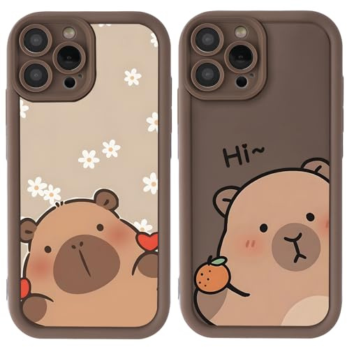 Stradvnaly 2 Stück Süß Handyhülle für iPhone 13 6,1, Schutzhülle Anime Cartoon Capybara Niedlich Muster Silikon TPU Stoßfest Schutzhülle Kratzfest Bumper Frauen Mädchen Cover, Süß