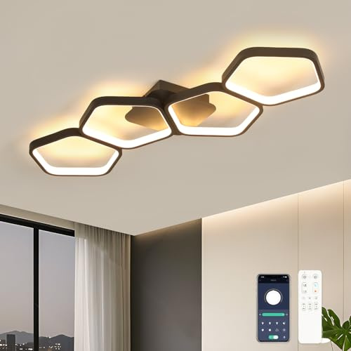 Kuwork LED Deckenleuchte 45W Dimmbar mit Fernbedienung & App Steuerung – 3000K–6500K, Memory-Funktion, Nachtlicht, 81cm, Moderne Deckenlampe für Wohnzimmer, Schlafzimmer, Küche,Schwarz