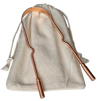 Eso World Copper Tongue Scraper for Adults, Pure Copper with Cotton Pouch | Plastic-free copper tongue cleaner made from 99.95% TU2 copper, with a curved edge, rounded grips and reusable travel pouch