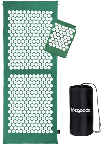 LifeGoods Akupressurmatte XL Mit Kissen - Akkupressmatte - Akkupressurmatte+ - Akupressur Matte - Akupunktur Matte - Massagematte - Rücken - Stachelmatte - Fakirmatte - Nagelmatte - Acupressure Mat