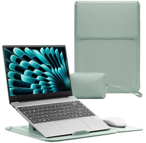 RoYiio 13-14 Pouces Sacoche pour Ordinateur Portable Cuir PU (Vert Clair) | Magnétique Housse Laptop Stand pour MacBook Pro 14 M5/M4/M3/M2/M1 & Pro/Max, MacBook Pro 13, MacBook Air 13 M5/M4/M3/M2/M1