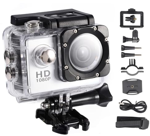Dioche DV-Kamera, Sport, wasserdichte -DV-Sport-Action-Kamera – 1080P High Definition mit Fahrradhalterung, 30 M Unterwasserfähigkeit – Kompakter Camcorder für Abenteurer (Silver)
